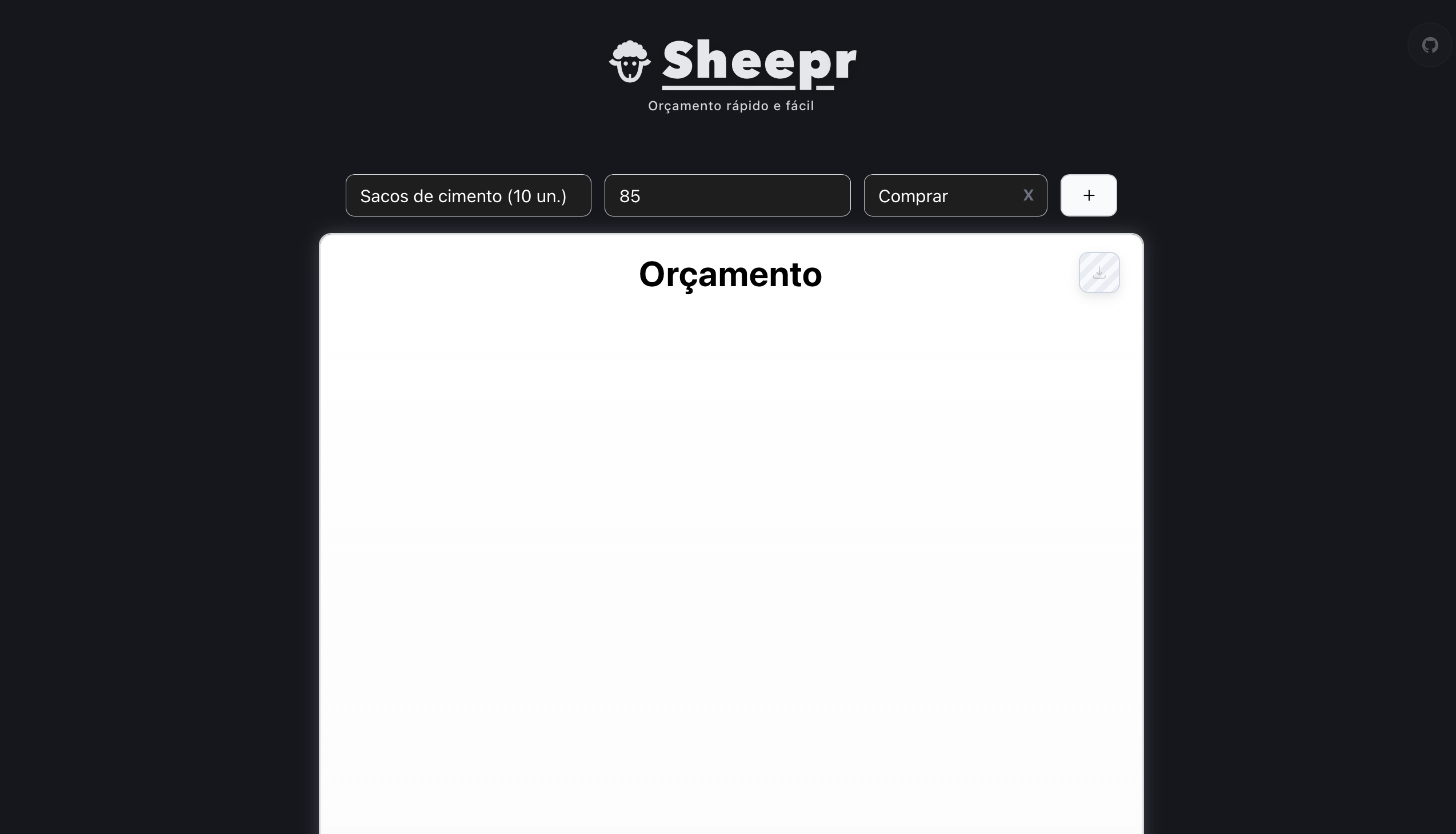 Formulário para adicionar um item ao orçamento
