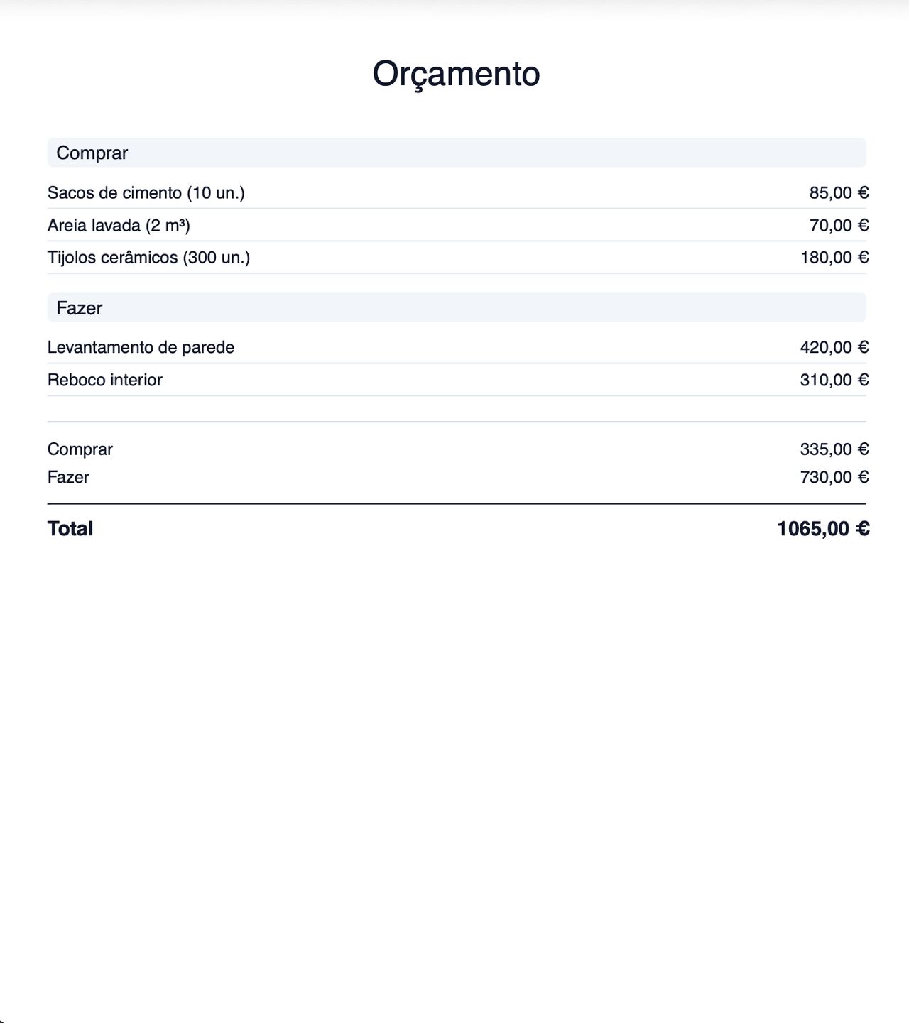 Orçamento exportado em PDF pelo Sheepr